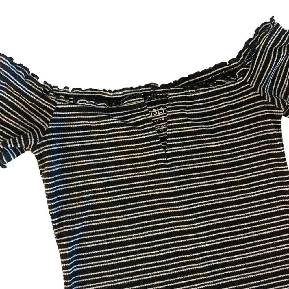 Aeropostale Striped Off Shoulder Top - Picture 3 of 5